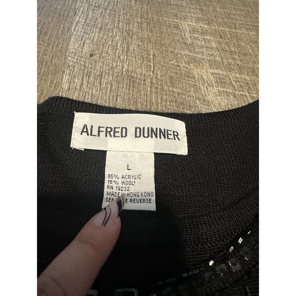 Alfred Dunner Women's Large Sweater Top Embellished Beaded‎ Pullover Black Wool - Picture 5 of 11